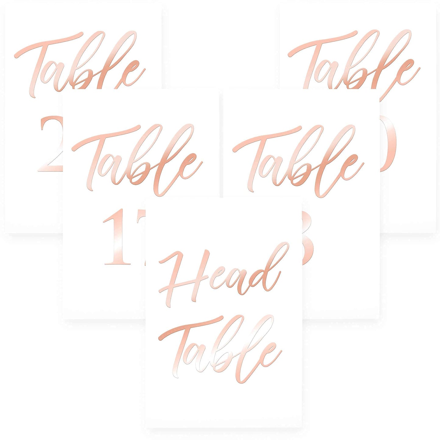 Beautiful Rose Gold Table Numbers for Wedding Reception in Double Sided Rose Gold Foil Lettering with Head Table Card - 4 x 6 inches and Numbered 1-30 - Perfect for Wedding Reception and Events