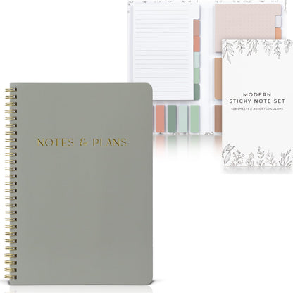 Pastel Sticky Notes Set of 528 with Tabs and Simplified Daily Planner and Notebook with Hourly Schedule Bundle - Cute School Accessories, College, Students, Teachers or Office Desk Supplies for Women