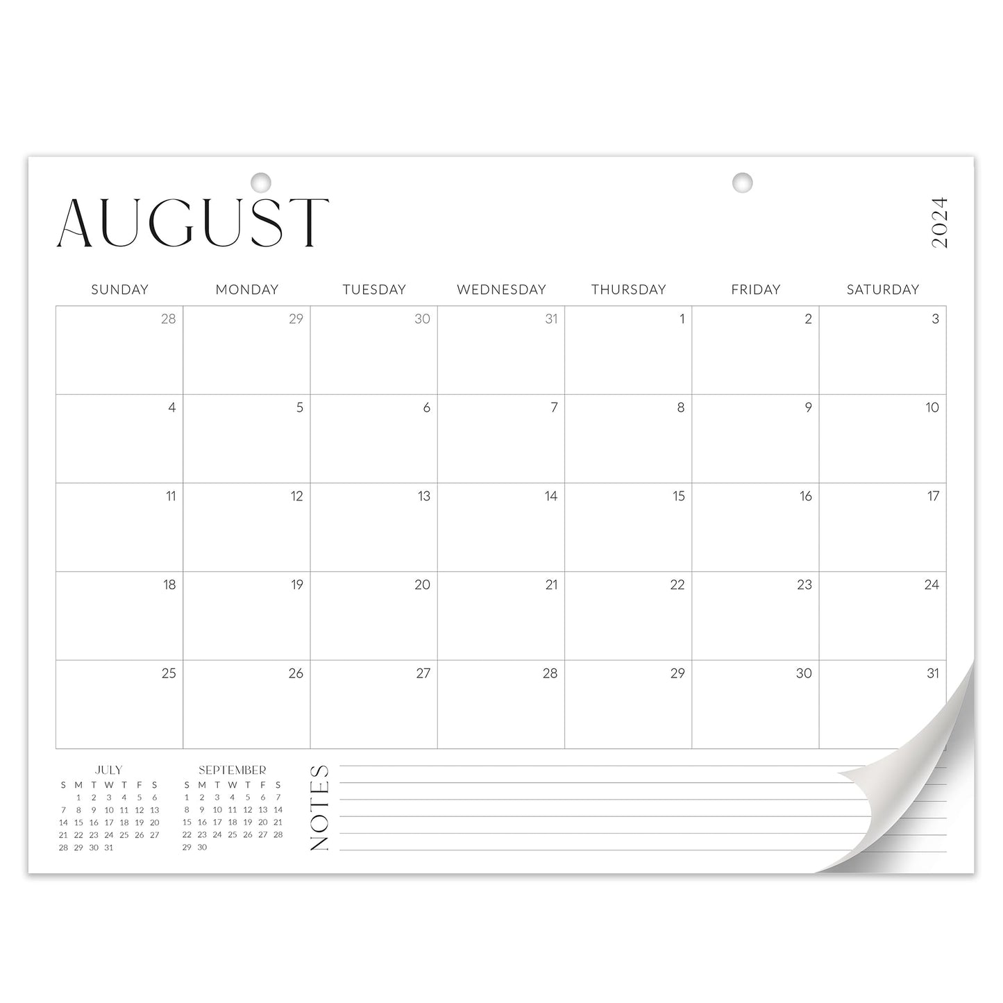 Aesthetic Desk Calendar 2024-2025 - Runs from August 2024 Until December 2025 - Minimalistic Office Desktop/Wall Calendar 16"x12" for Easy Organizing