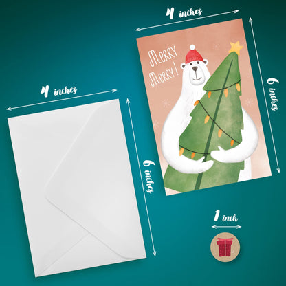 ZICOTO Beautiful Christmas Cards Set of 24 - Incl. Bulk Envelopes, Matching Stickers And Storage Box - Perfect to Send Warm Holiday Wishes to Friends and Family