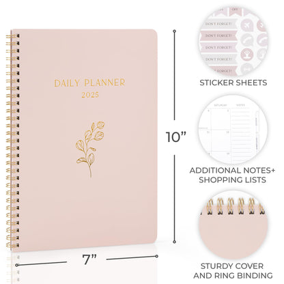 Beautiful 2025 Daily Planner - 7" x 10" Daily Planner for Women or Men with Weekly & Monthly Spreads for Easy Planning - Perfect Calendar Book To Organize All Tasks and Boost Productivity