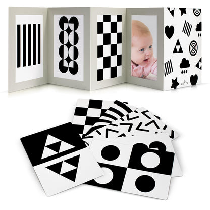 High Contrast Tummy Time Toy For Baby With Large Black and White Cards - Stimulating Sensory Development Boards & Mirror For Babies & Infants 0-3 Months - Twelve Montessori Patterns That Newborns Love