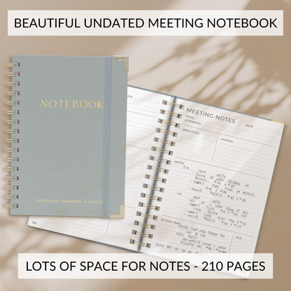 Beautiful Thick Meeting Notebook For Work - Perfect To Keep Track Of +200 Meetings - Stylish And Effective Office Planner Supplies for Women & Men to Organize All Your Agendas Or Business Projects