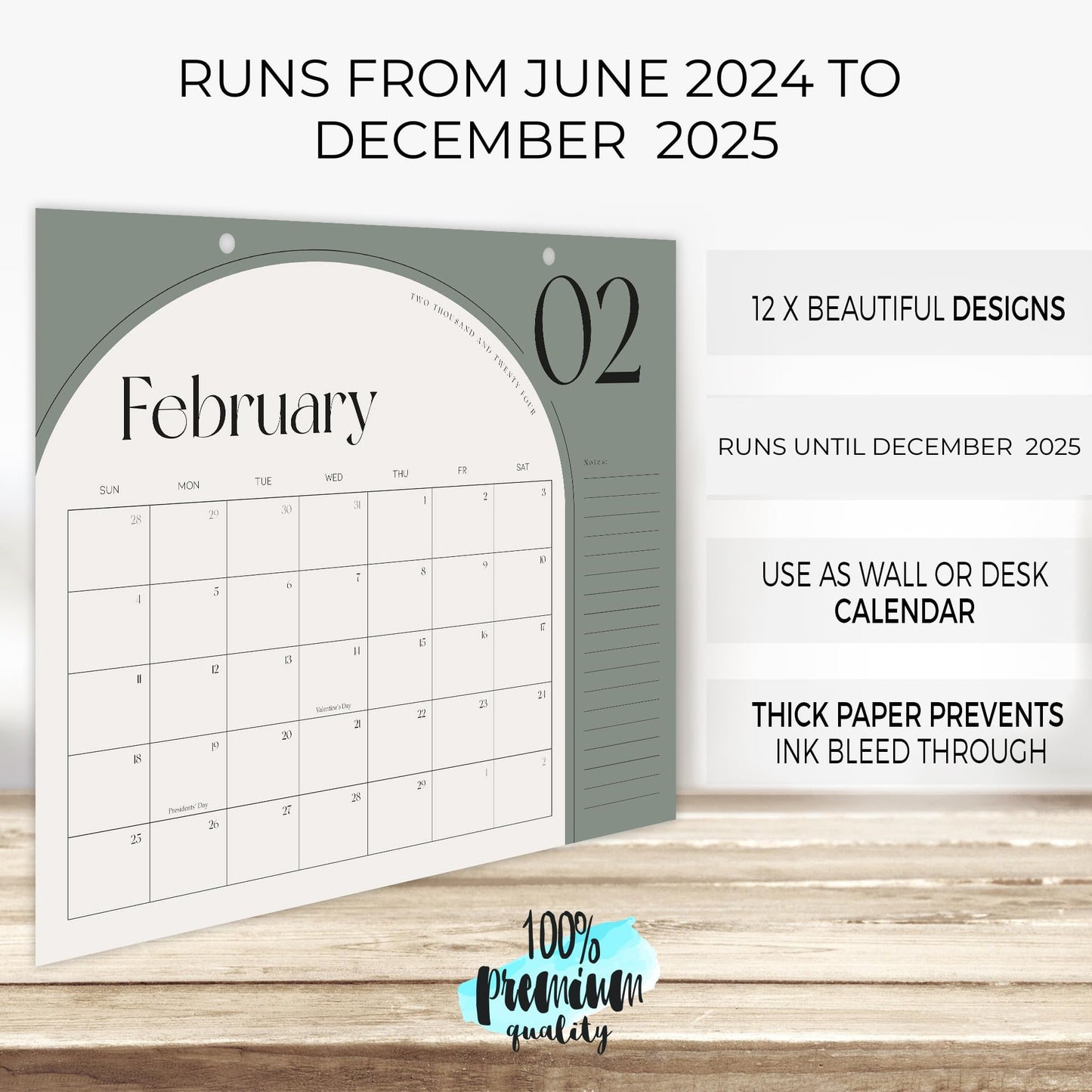 Aesthetic 2024-2025 Desk Calendar - Runs from June 2024 Until December 2025 - The Perfect Desktop Or Wall Calendar Planner for Easy Organizing