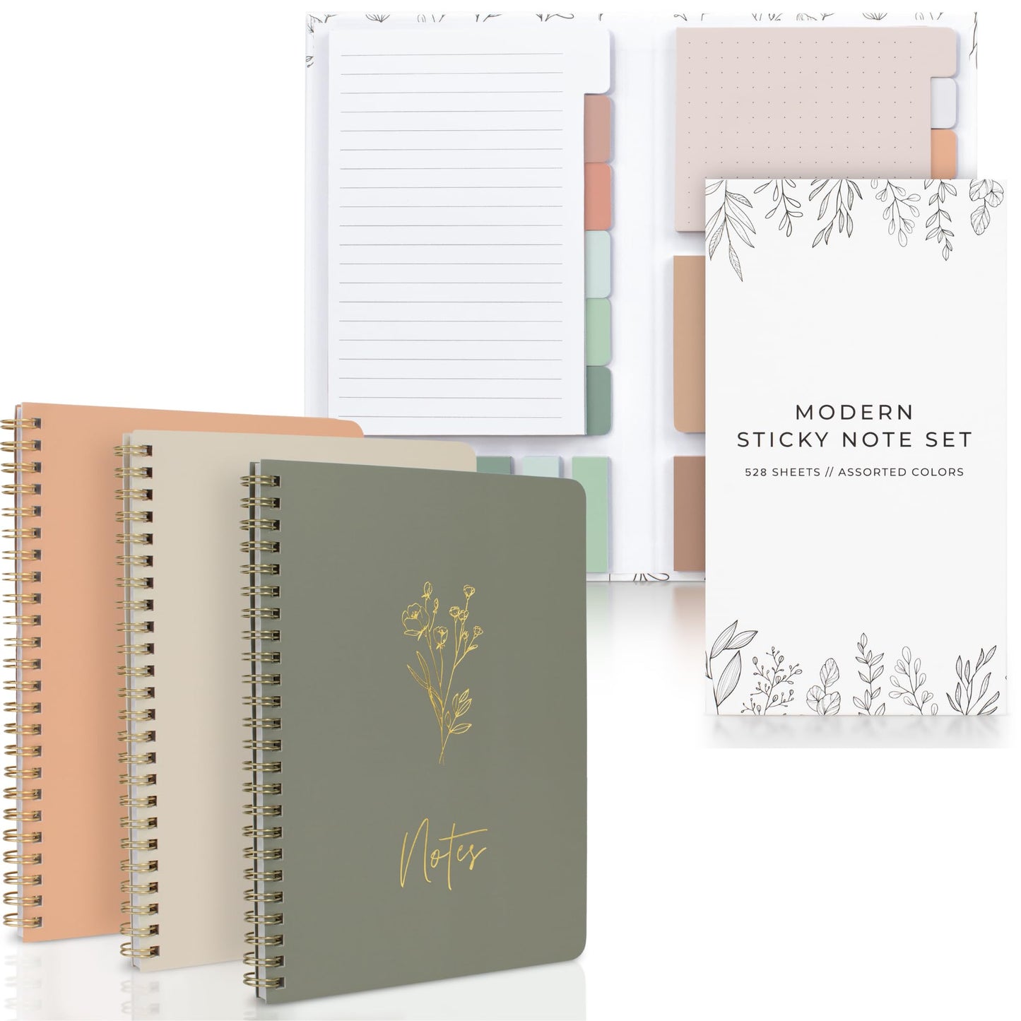 Aesthetic Spiral Notebook Set and Pastel Sticky Notes Bundle - Perfect Office Desk Supplies to Say Organized at Work or School