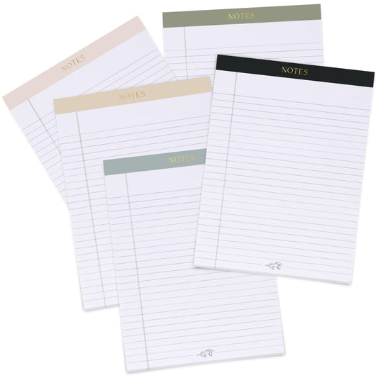 ZICOTO Aesthetic Note Pads Set Of 5 - Quality 8.5 x 11 inch Lined Legal Pads For Women Or Men - The Perfect Writing Notepads and Office Desk Supplies to Easily Organize Your To-Do Lists