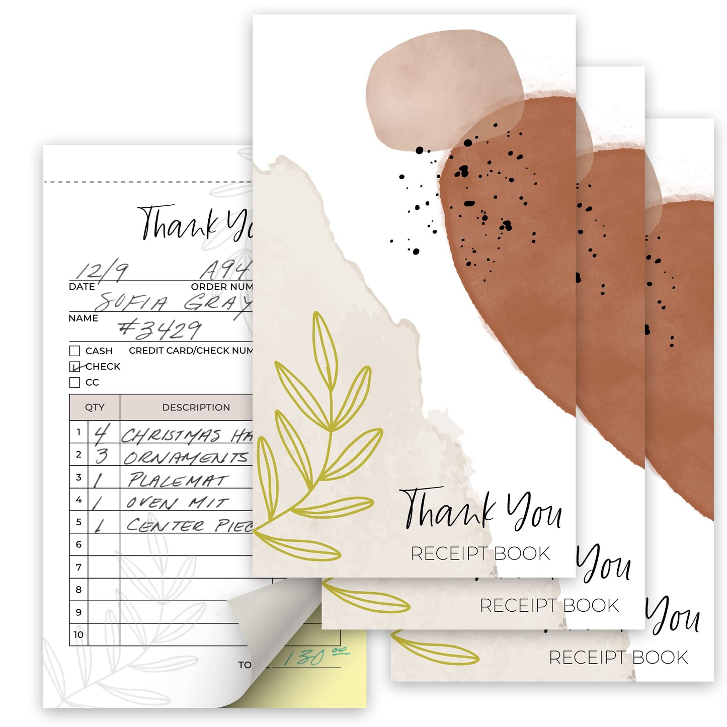 Simplified Thank You Receipt Book Set of 3 for Small Businesses - Aesthetic and Easy to Use Receipt Pad - The Perfect Business Supplies That Helps You and Your Happy Clients to Stay Organized