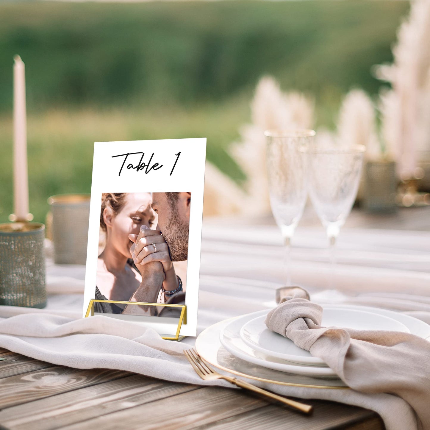 Gorgeous Photo Wedding Table Number Cards w/ Space For Personal Photos - Modern Double Sided Cards for Personal 4x6" Photos That Add a Personal Touch to Your Wedding - Black Lettering & Numbered 1-25