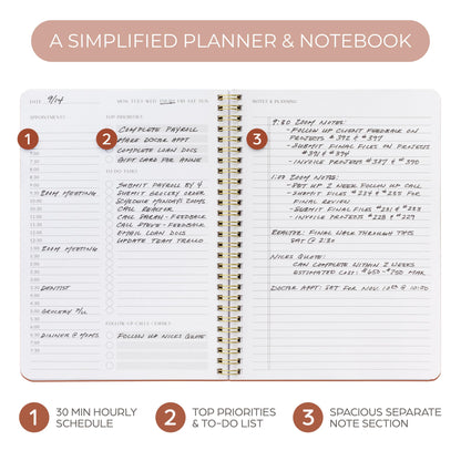 Simplified Daily Planner And Notebook With Hourly Schedule - Aesthetic Spiral To do List Notepad to Easily Organize Your Tasks And Appointments - Stylish Book And School Or Office Supplies For Women