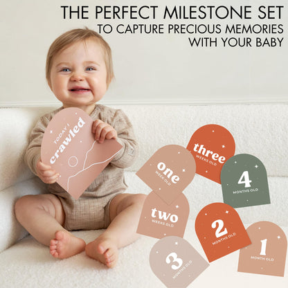 Beautiful Baby Monthly Milestone Cards - The Perfect Cards for Adorable Milestone Pictures of Your Newborn Boy/Girl - 15 Reversible Paper Cards incl. Welcome Home & Hello World Sign are A Great Gift