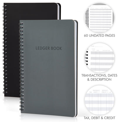 Easy to Use Accounting Ledger Book Set of 2 - Simplified Expense Tracker Notebook for Your Small Business - The Perfect Personal Finance Checkbook, Income and Expense Log Book