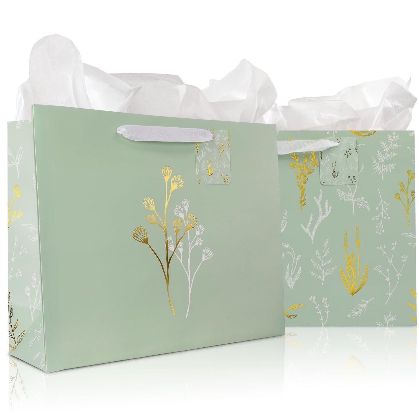 Beautiful Gift Bags Set of 2 - Large 13" Bags with Handles incl. Matching Tissue Paper, Cards & Stickers - Reusable and Perfect For Presents of Any Birthday, Weddings, Mothers Day & Special Occasion