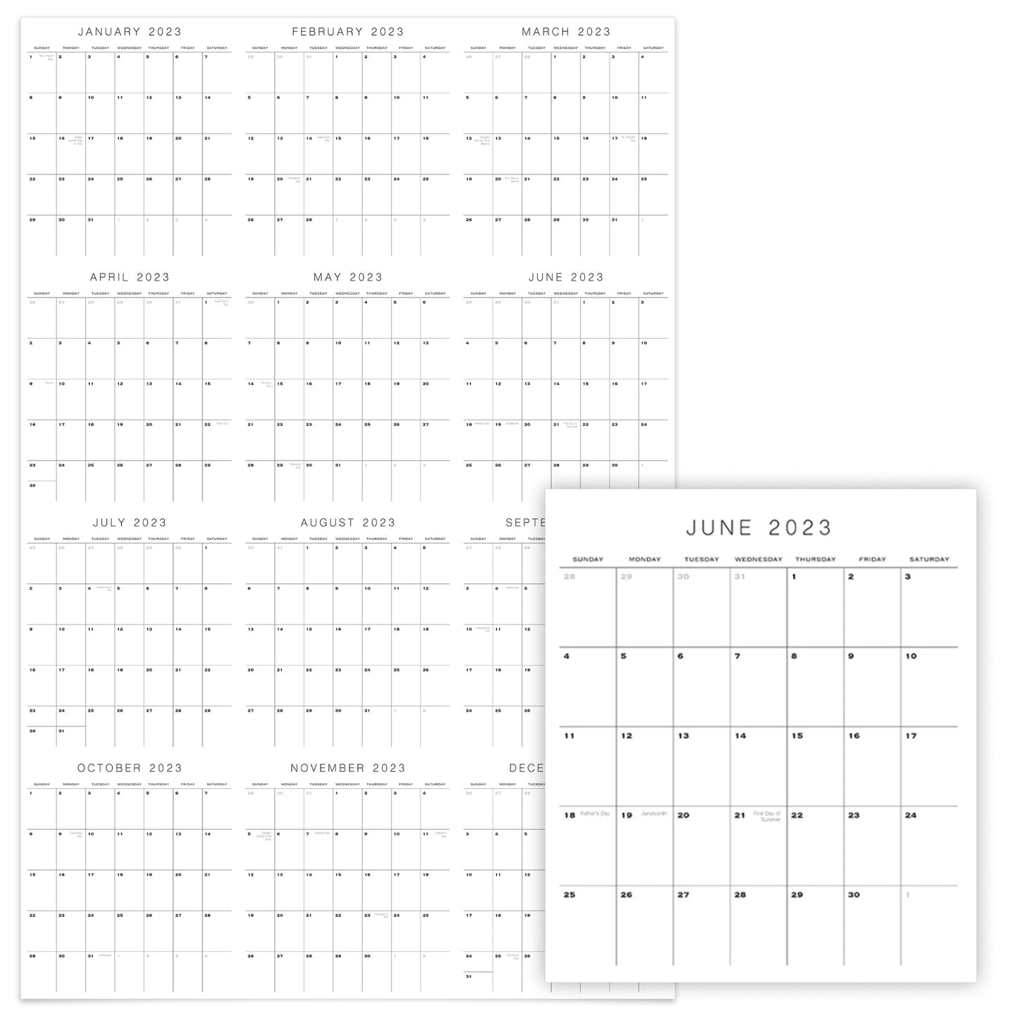 Simplified 2023 Yearly Wall Calendar - Double Sided Large 24" x 36” Calendar For Easy Vertical or Horizontal Yearly Planning - The Perfect Minimalist Calendar For Your Office & Home Wall black/white