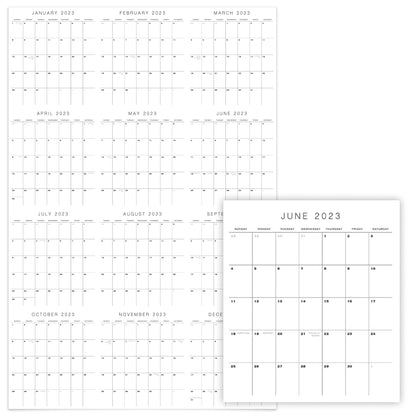 Simplified 2023 Yearly Wall Calendar - Double Sided Large 24" x 36” Calendar For Easy Vertical or Horizontal Yearly Planning - The Perfect Minimalist Calendar For Your Office & Home Wall black/white