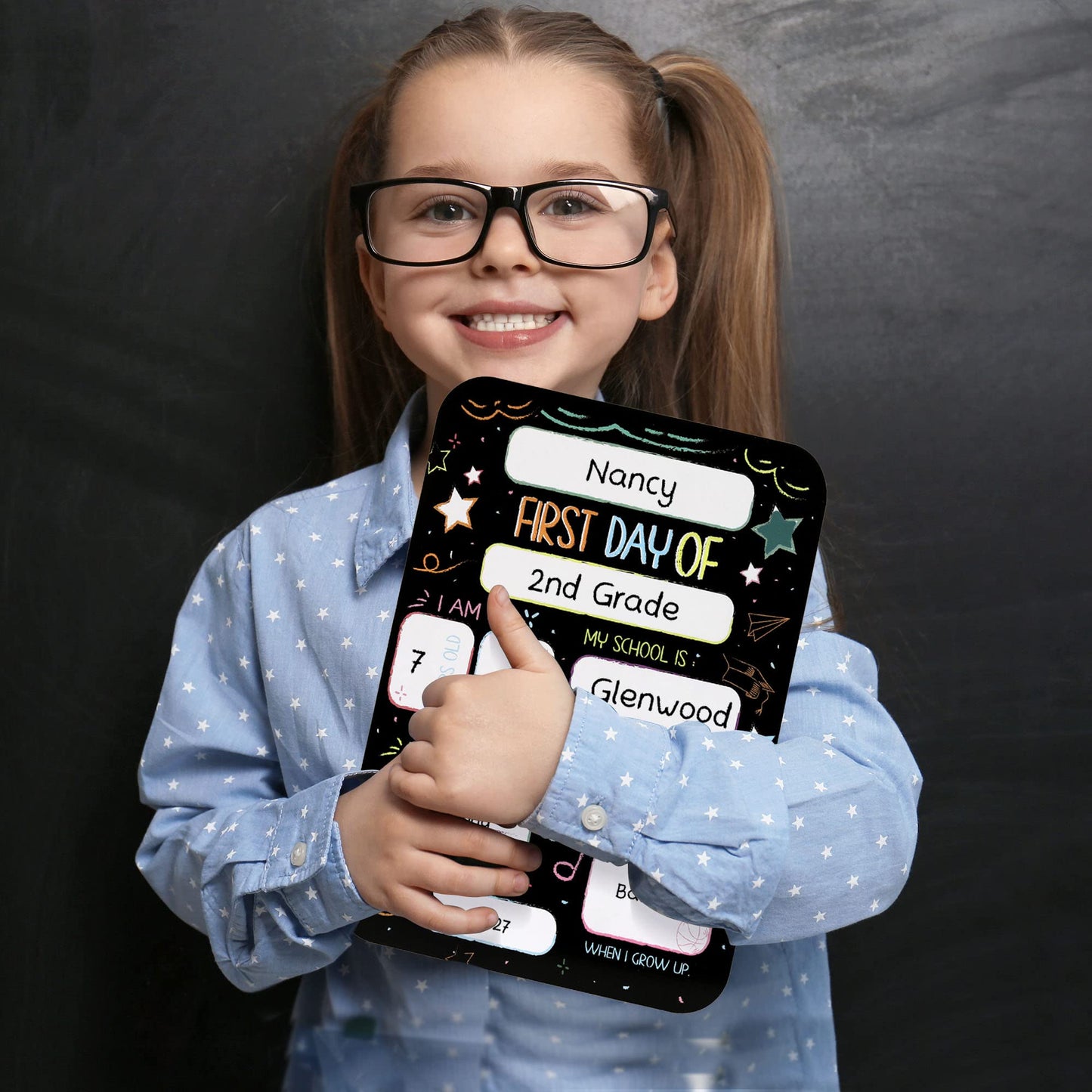 Beautiful First and Last Day of School Board Signs Set of 12 - Reversible 12" x 9" Back to School Cards for Lasting Memories - Perfect Photo Prop Chalkboard Prints for Kindergarten or School