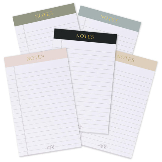 ZICOTO Aesthetic Note Pads Set Of 5 - Quality 5x8 inch Lined Legal Pads For Women Or Men - The Perfect Writing Notepads and Office Desk Supplies to Easily Organize Your To-Do Lists