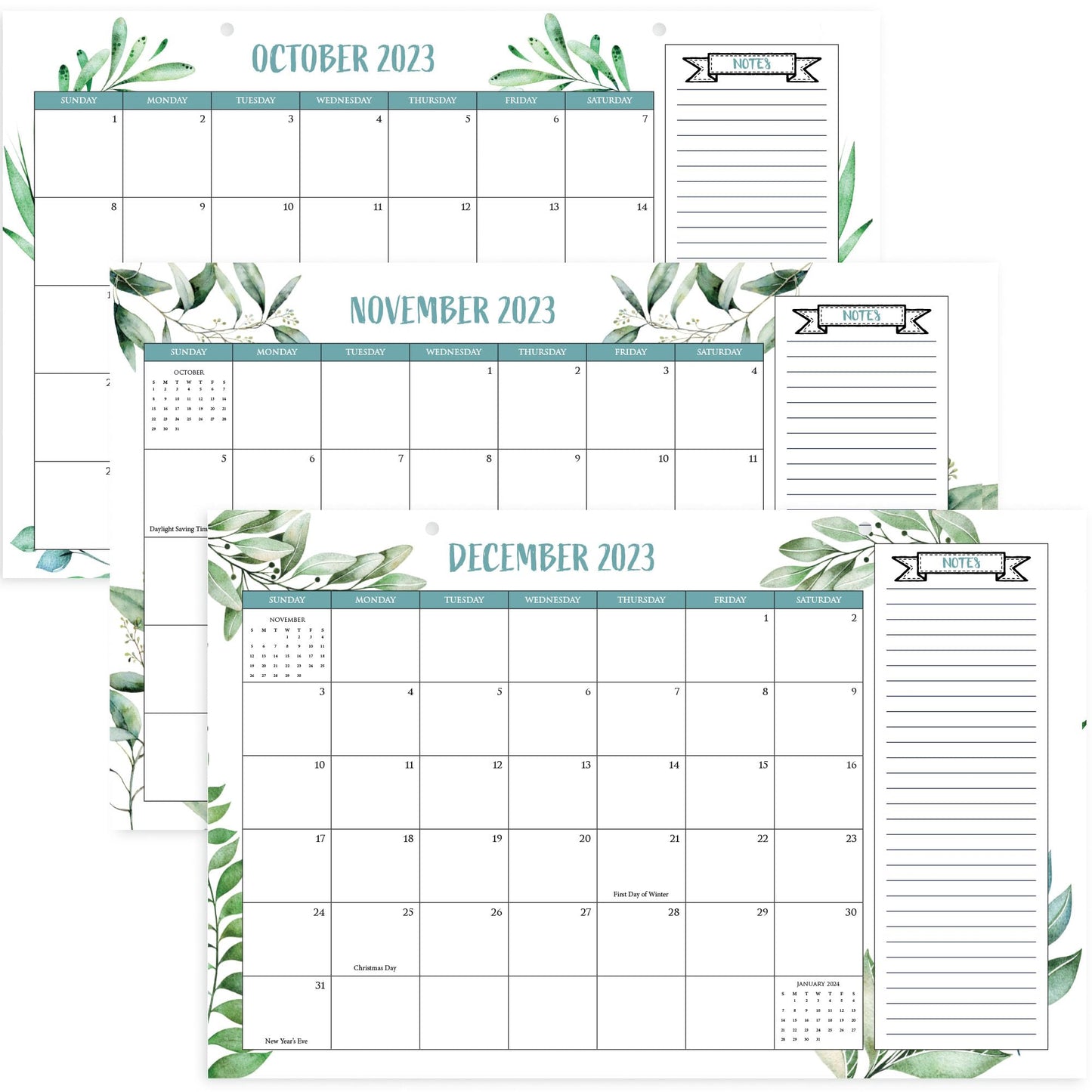 Aesthetic 2024 Greenery Desk Calendar - Runs From June 2023 Until December 24 - School Year Desktop/Wall Calendar 17"x11" for Easy Organizing