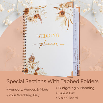 Beautiful Boho Wedding Planner Book and Organizer - Enhance Excitement and Makes Your Countdown Planning Easy - Unique Engagement Gift for Newly Engaged Couples, Future Brides and Grooms,9 X 11 inches