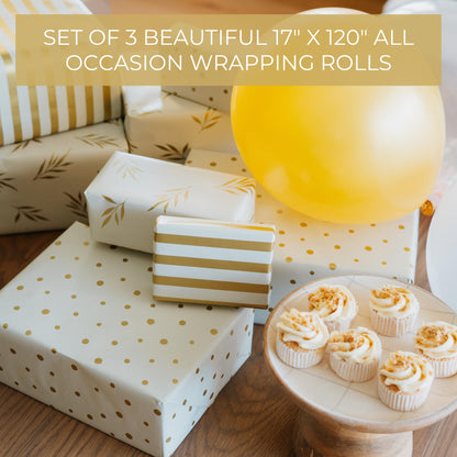 ZICOTO Beautiful Gift Wrapping Paper Rolls for All Occasions - Set of 3 Quality Paper Rolls For Birthday, Wedding & Baby Shower - Add a Touch of Magic to Every Gift You Wrap - 17 in x 120 in Per Roll