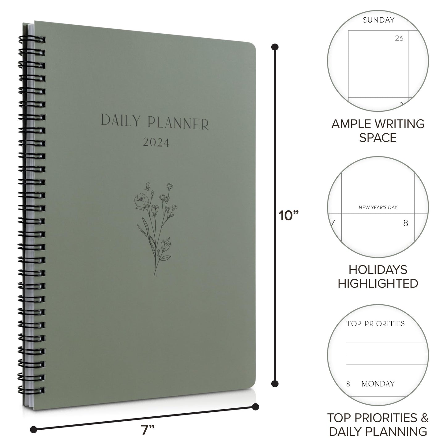 Simplified 2024 Daily Planner - Beautiful 7" x 10" Daily Planner for Women or Men with Weekly & Monthly Spreads for Easy Planning - Perfect Calendar Book To Organize All Tasks and Boost Productivity