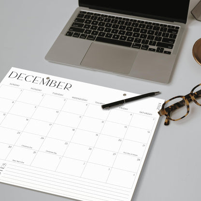 Aesthetic Desk Calendar 2024-2025 - Runs from August 2024 Until December 2025 - Minimalistic Office Desktop/Wall Calendar 16"x12" for Easy Organizing