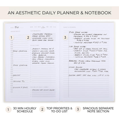 Aesthetic Daily Planner And Notebook With Hourly Schedule - Modern Hardcover To do List Notepad to Easily Organize Your Work Tasks And Appointments - The Perfect Book for School & Office Supplies