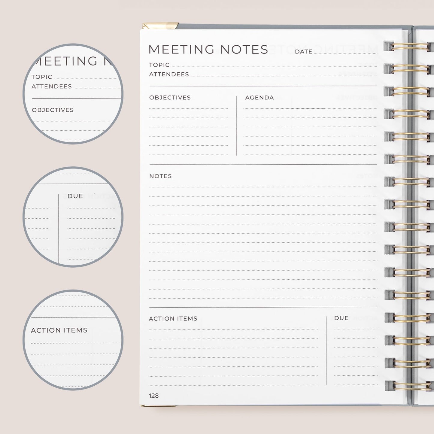 Beautiful Thick Meeting Notebook For Work - Perfect To Keep Track Of +200 Meetings - Stylish And Effective Office Planner Supplies for Women & Men to Organize All Your Agendas Or Business Projects