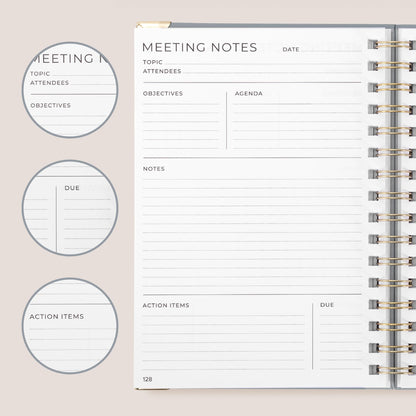 Beautiful Thick Meeting Notebook For Work - Perfect To Keep Track Of +200 Meetings - Stylish And Effective Office Planner Supplies for Women & Men to Organize All Your Agendas Or Business Projects