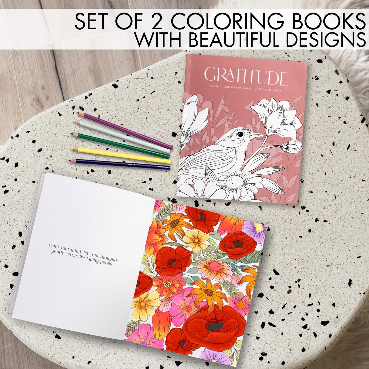 Beautiful Adult Coloring Book Set of 2 for Relaxation - Gratitude and Mindfulness Books with Inspirational Quotes Making it a Great Gift - Perfect Stress-Relieving Books Fun to Color for Women