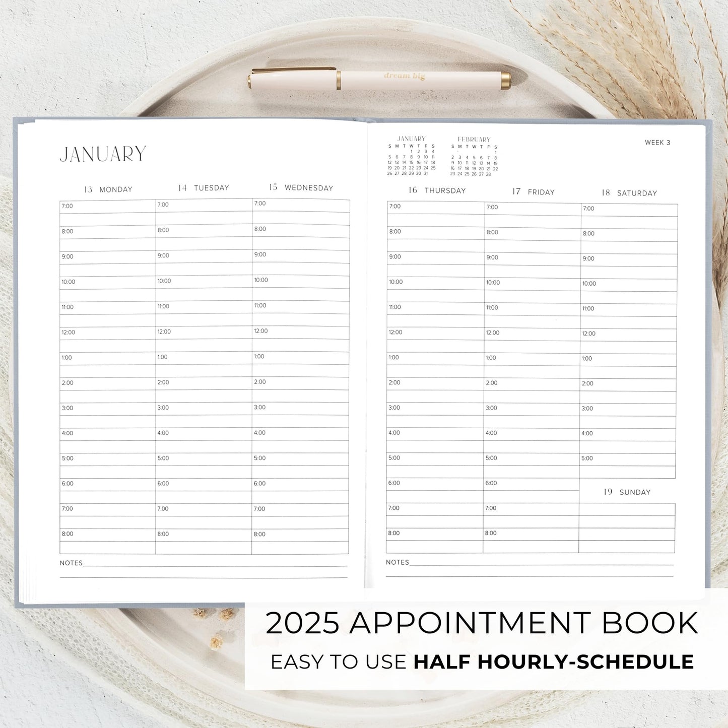 Beautiful 2025 Planner - Linen Appointment Book With Hourly Schedule to Easily Organize Your Work or Home Tasks - The Perfect Office Supplies For Women