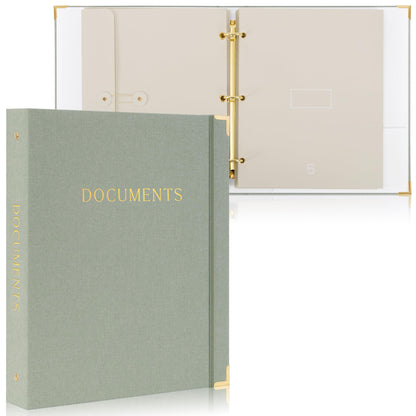 Aesthetic Document Organizer - Sturdy Linen 3-Ring Binder Safely Stores All Your Important Documents and Files in One Place - Easy to Use Expanding Storage Folder Incl. Envelopes, Pockets & Labels