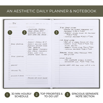 Aesthetic Daily Planner And Notebook With Hourly Schedule - Modern Hardcover To do List Notepad to Easily Organize Your Work Tasks And Appointments - The Perfect Book for School & Office Supplies