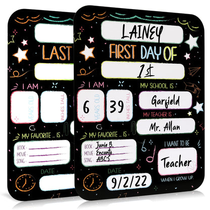 Beautiful First and Last Day of School Board Signs Set of 12 - Reversible 12" x 9" Back to School Cards for Lasting Memories - Perfect Photo Prop Chalkboard Prints for Kindergarten or School