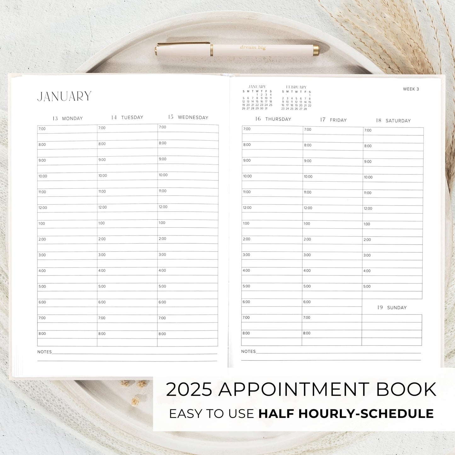 Beautiful 2025 Appointment Book Planner - Sturdy Linen Weekly Calendar with Half Hourly Schedule Easily Keeps Track Of All Your Appointments - The Perfect Day by Day Organizer