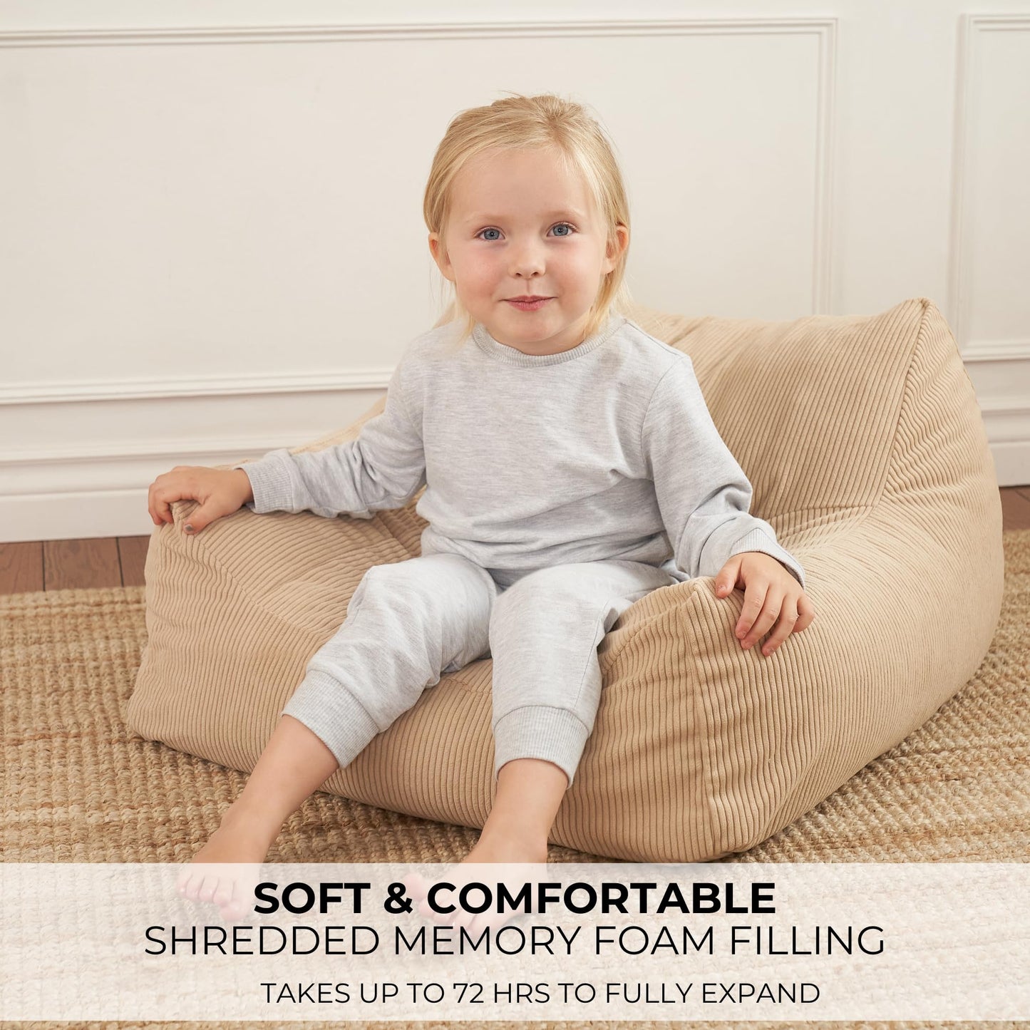 Soft Memory Foam Bean Bag Chair for Toddlers - Modern Lounger for Nursery, Playroom, or Living Room