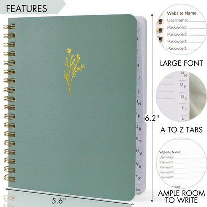 Simplified Password Book with Alphabetical Tabs - Perfect Pocket Size Password Keeper for Seniors