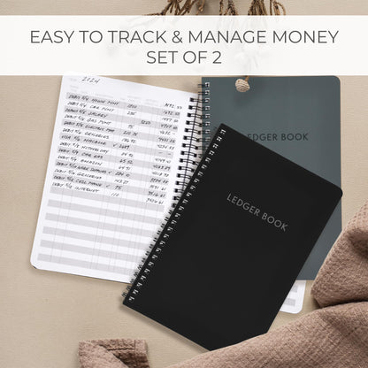 Easy to Use Accounting Ledger Book Set of 2 - Simplified Expense Tracker Notebook for Your Small Business - The Perfect Personal Finance Checkbook, Income and Expense Log Book