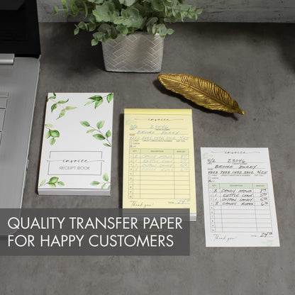 Simplified Greenery Thank You Receipt Book Set of 3 for Small Businesses - Aesthetic and Easy to Use Receipt Pad - The Perfect Business Supplies That Helps You and Your Happy Clients to Stay Organized