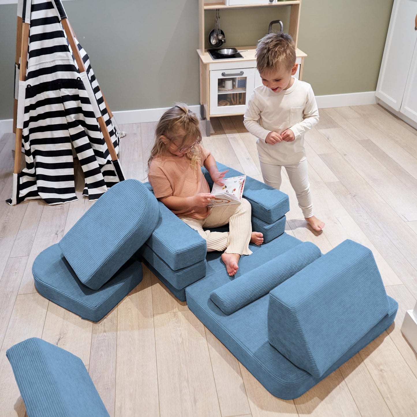 ZICOTO Modular Kids Play Couch for Fun Play Time or Comfy Lounging - The Perfect Toddler Sofa to Boost Creativity and Easily Build Magical Forts and More in Your Playroom/Nursery