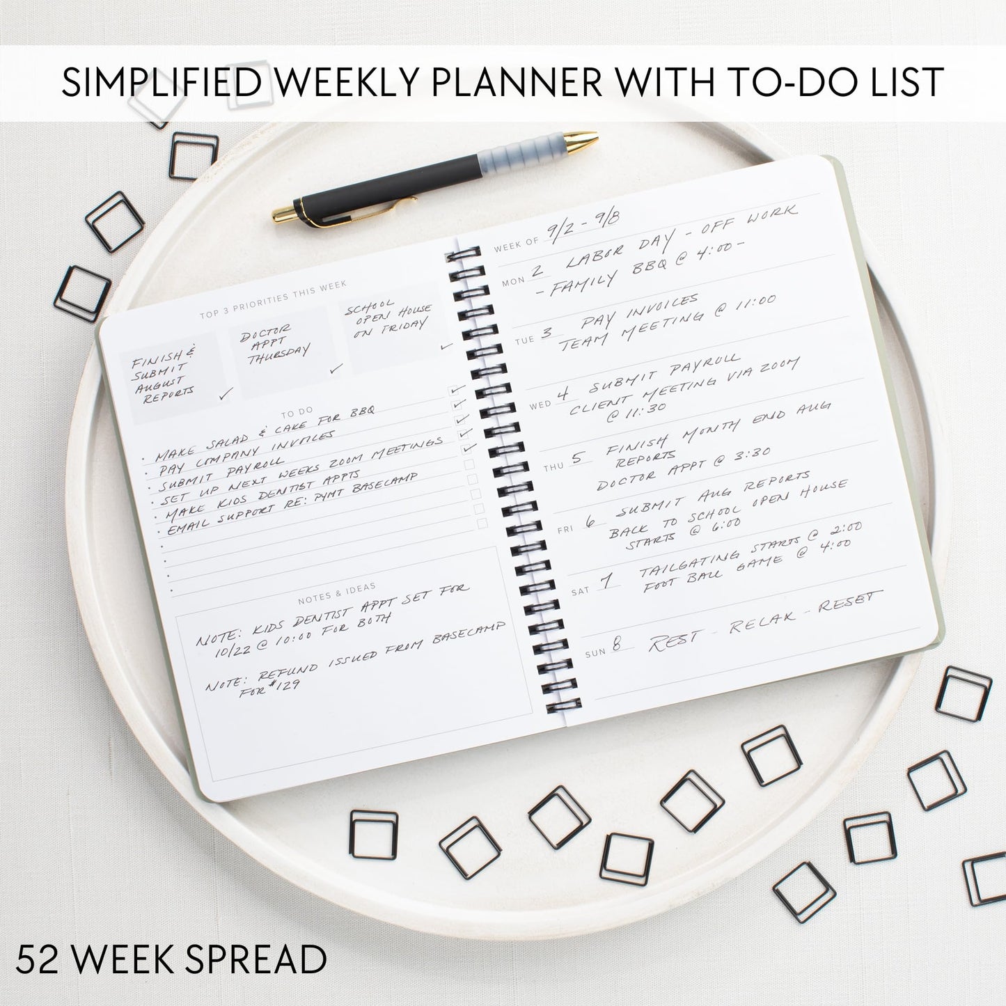 Simplified Daily and Weekly Planner - To Do List Notebook to Easily Organize Your Agendas And Boost Productivity in School Or At Work - Stylish College or Office Supplies For Women