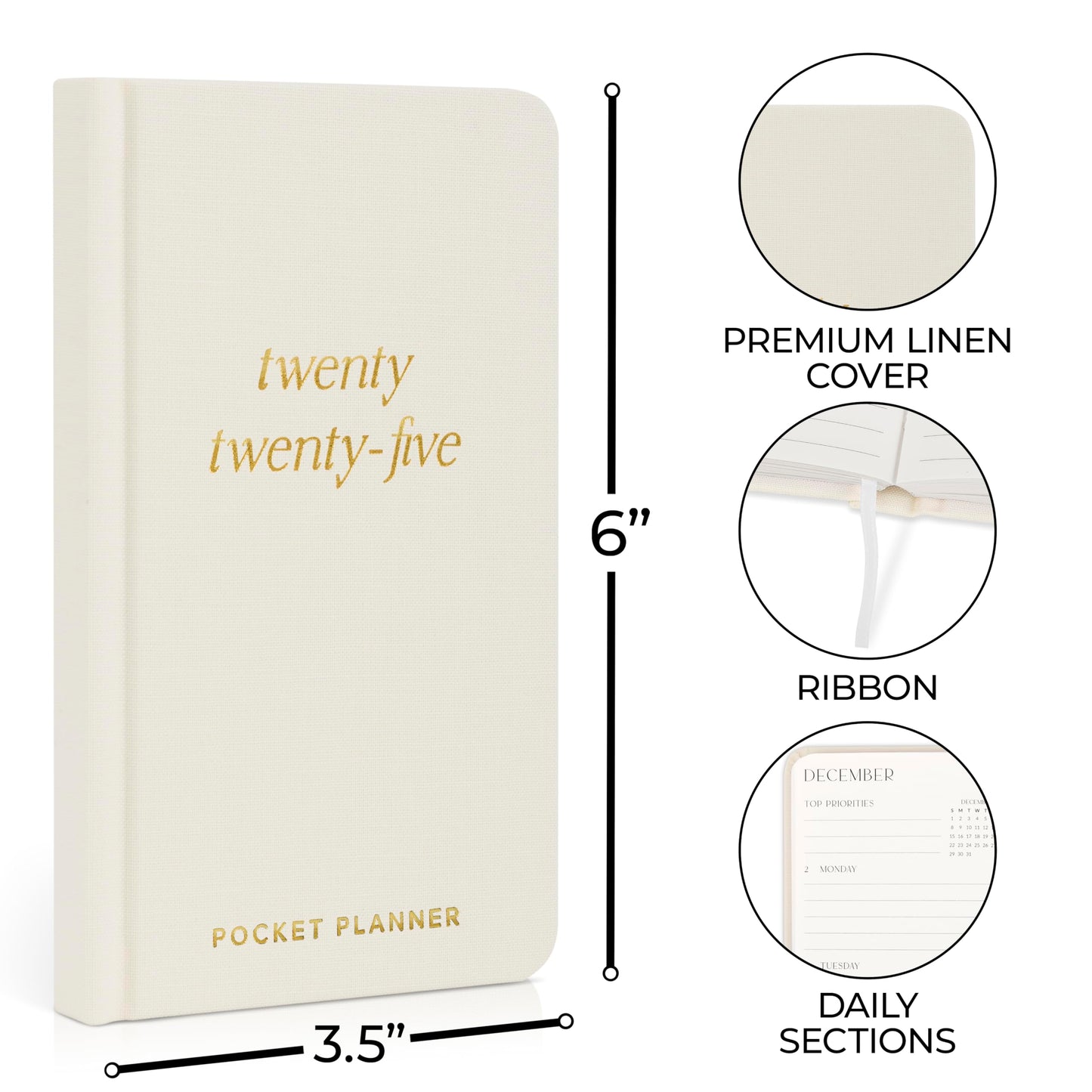 Beautiful 2024-2025 Pocket Calendar - Small 6" x 3.5" Daily Planner Book For Womens Purse with Weekly & Monthly Spreads for Easy Planning - Runs From December 2024 Until December 2025