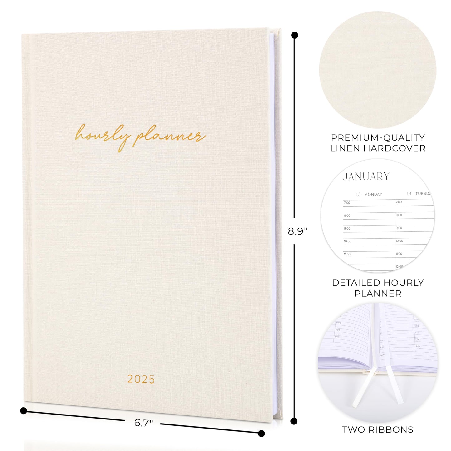 Beautiful 2025 Appointment Book Planner - Sturdy Linen Weekly Calendar with Half Hourly Schedule Easily Keeps Track Of All Your Appointments - The Perfect Day by Day Organizer