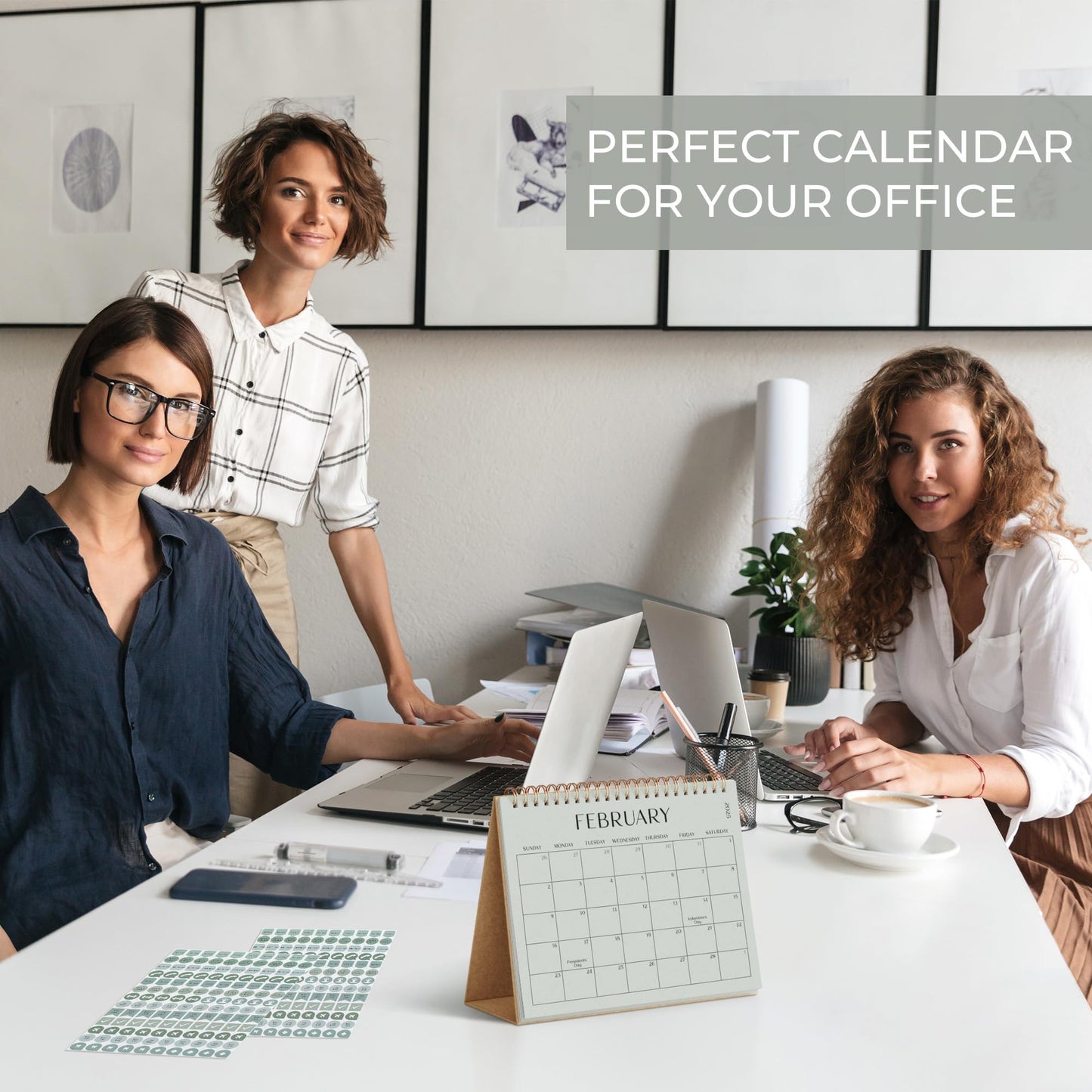 Aesthetic Desk Calendar 2024-2025 with Stickers - Runs from August 2024 until June 2026 - Beautiful Small Flip Desktop Calendar for Easy Organizing