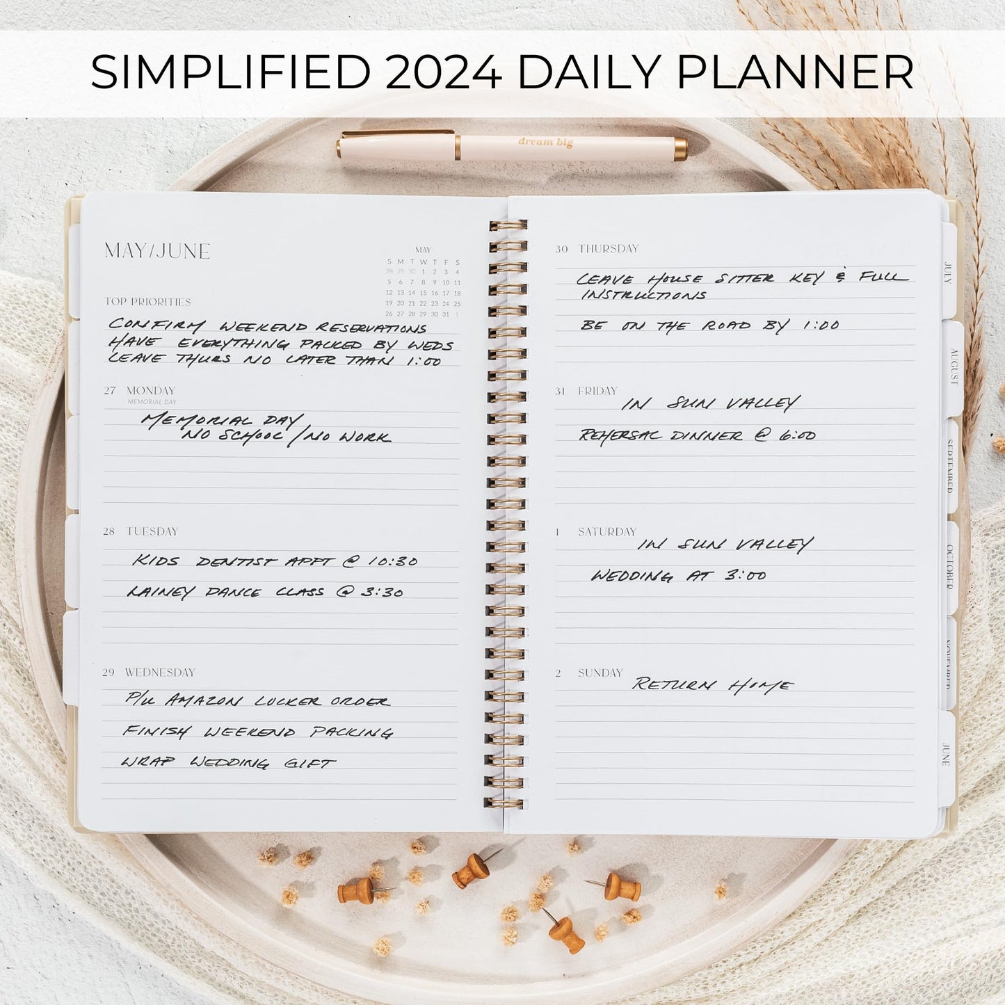 Simplified 2024 Daily Planner - Beautiful 7" x 10" Daily Planner for Women or Men with Weekly & Monthly Spreads for Easy Planning - Perfect Calendar Book To Organize All Tasks and Boost Productivity