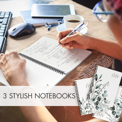 Aesthetic Spiral Notebook Set of 3 For Women - Cute College Ruled 8x6" Journal and Notebook With Large Pockets And Lined Pages - Perfect to Stay Organized and Boost Productivity at Work or School