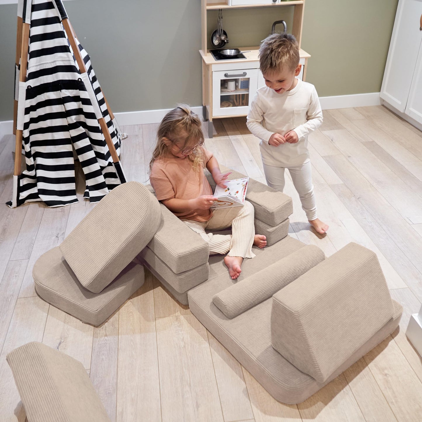 ZICOTO Modular Kids Play Couch for Fun Play Time or Comfy Lounging - The Perfect Toddler Sofa to Boost Creativity and Easily Build Magical Forts and More in Your Playroom/Nursery