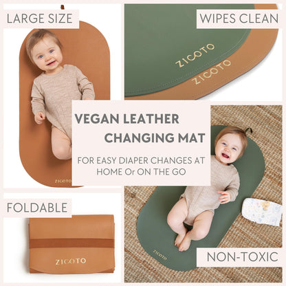 Beautiful Baby Diaper Changing Mat Made of Vegan Leather - Soft and Easy to Wipe Changing Pad for Travel or at Home Use - Lightweight and Foldable Mat That Perfectly Fits Into Any Diaper Bag