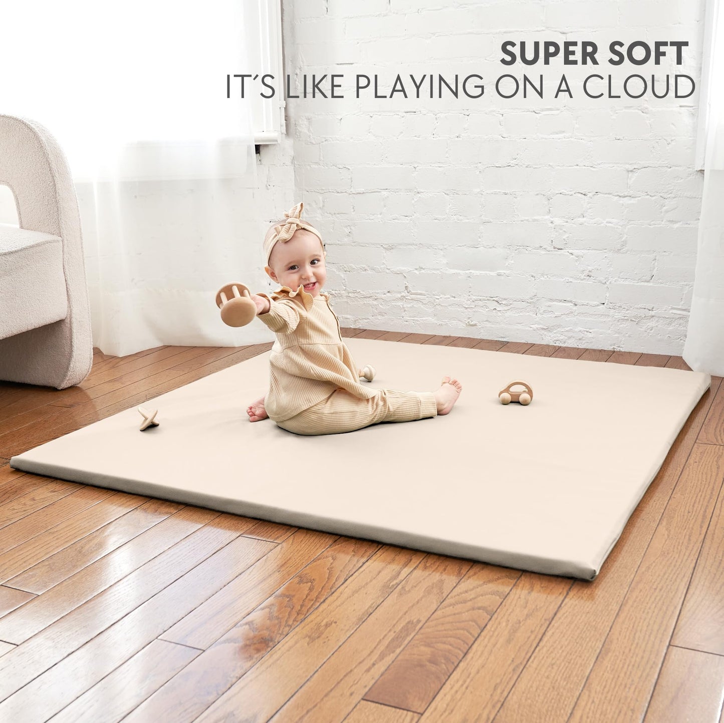 Stylish Vegan Leather Baby Play Mat - Soft, Easy to Clean Floor Mat Creates A Safe Play Area for Your Baby - The Perfect Modern Foam Playmat Fits Nicely with Your Kids Playroom Or Home Decor