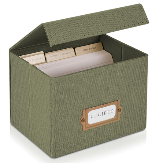 ZICOTO Beautiful Linen Recipe Box - Fits 4x6 inch Recipe Cards to Easily Organize Up to 250 Recipes - A Sturdy Card Holder and Great Gift that Perfectly Fits into Any Kitchen - Cards Not Incl.