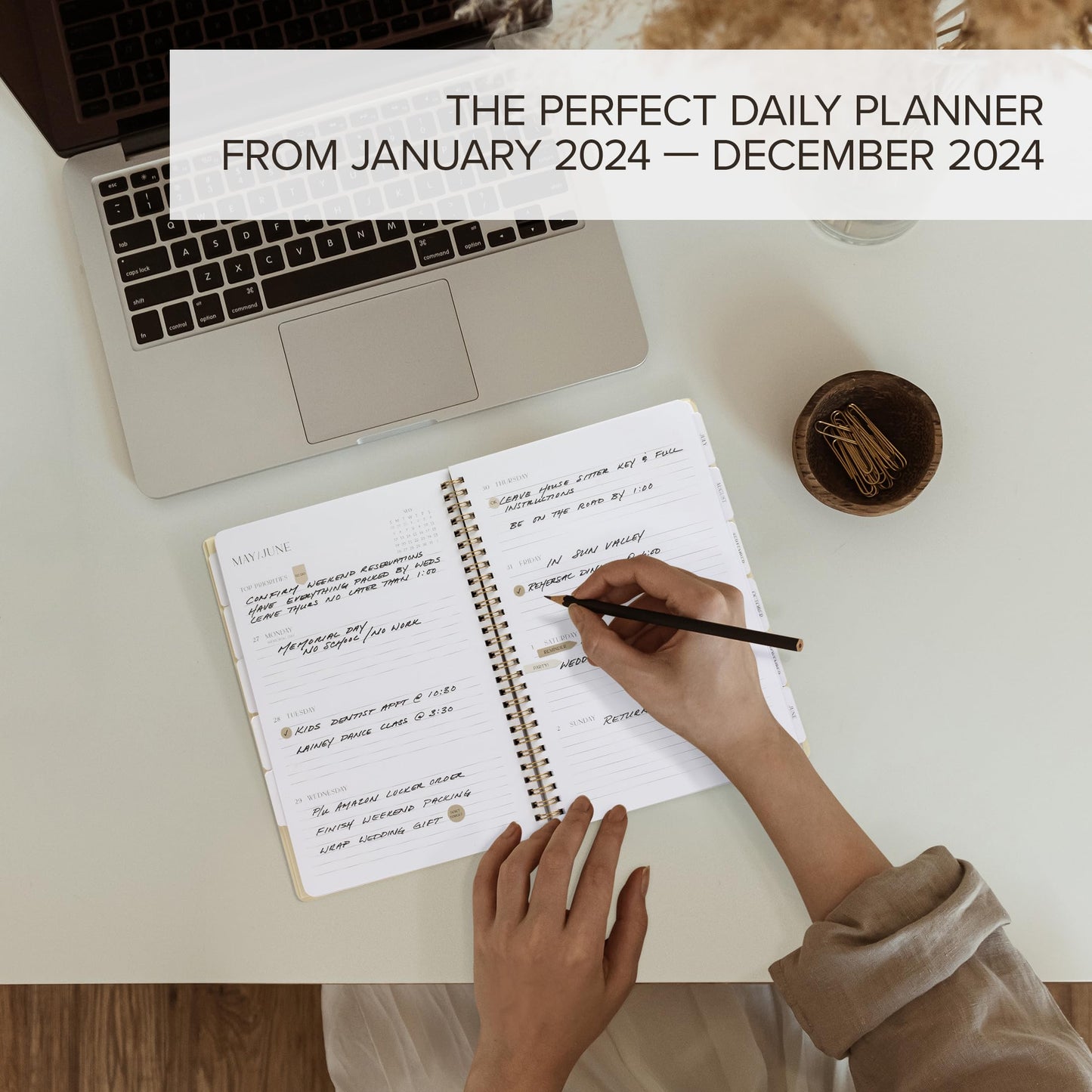 Beautiful 2024 Daily Planner - 7" x 10" Daily Planner for Women or Men with Weekly & Monthly Spreads for Easy Planning - Perfect Calendar Book To Organize All Tasks and Boost Productivity